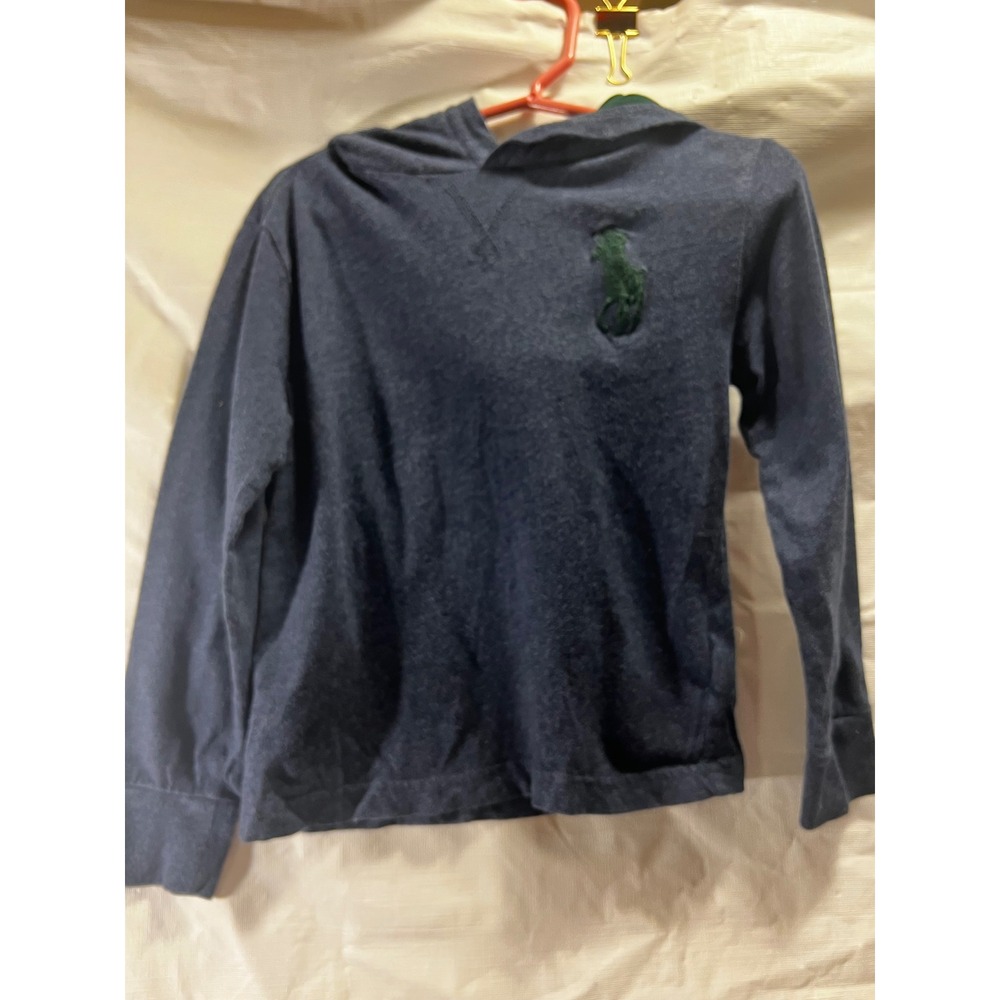 Polo Ralph Lauren Boys Navy Blue Green Big Pony Hooded Long Sleeve T-Shirt 4/4T